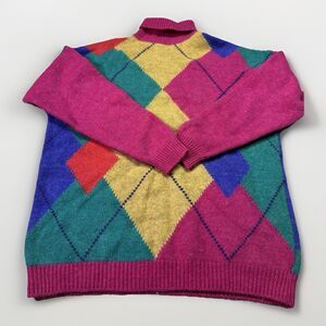 Vintage United Colors of Benetton Shetland Wool Argyle Sweater Made in Italy